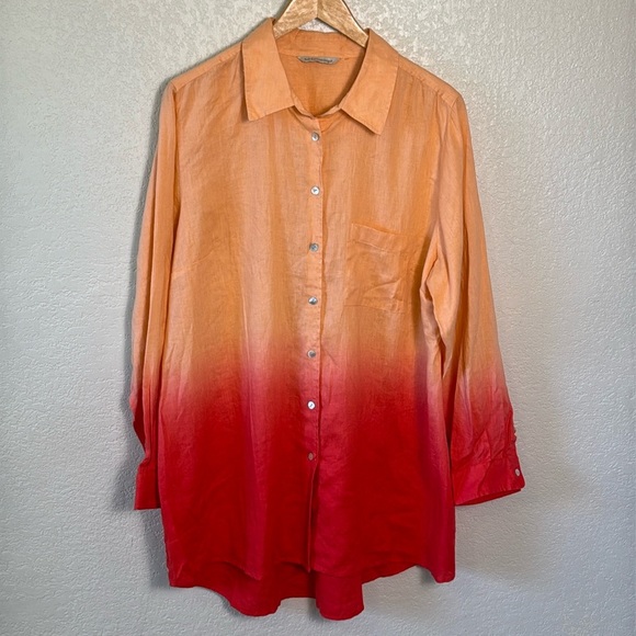 Soft Surroundings Tops - Soft Surroundings Medium Button Down Orange Ombre‎ Long Sleeve Top 100% Linen